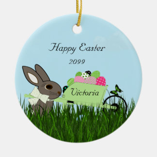 Décoration En Céramique Joyeux Lapin de Pâques avec Bruant d'Oeufs en céra
