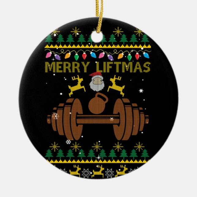 Décoration En Céramique Joyeux Liftmas Fitness Poids Bodybuilder (Devant)