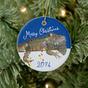Décoration En Céramique Joyeux n Animal de compagnie brillant Iguana Noël