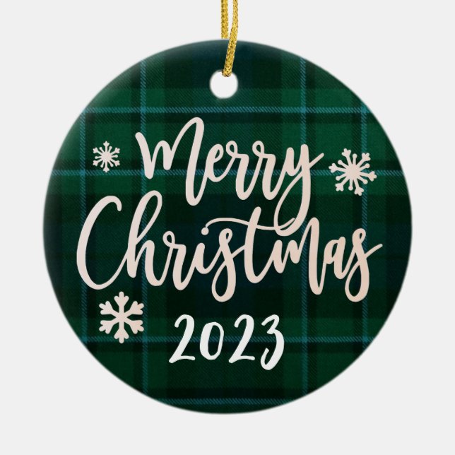 Décoration En Céramique Joyeux Noël 2023 Green Plaid (Devant)