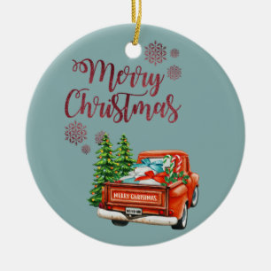 Décoration En Céramique Joyeux Noël au pin rouge