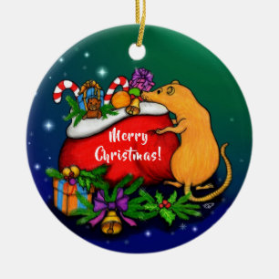 Décoration En Céramique Joyeux Noël avec Rat Prince
