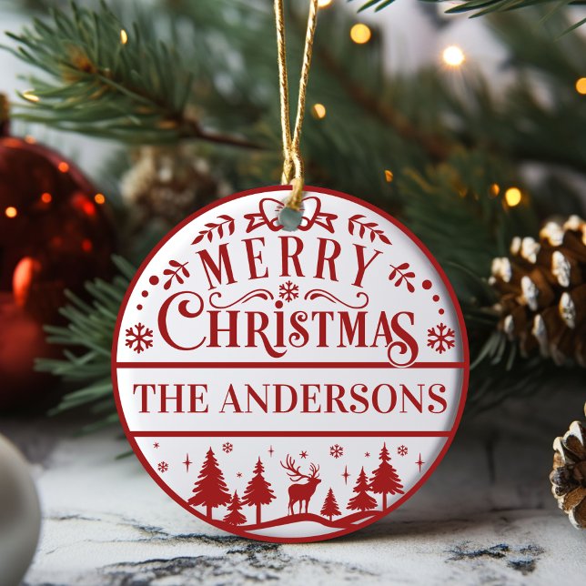 Décoration En Céramique Joyeux Noël Classique Personnalisé Famille Keepsak (Merry Christmas Classic Custom Family Keepsake Ceramic Oranment- Just add your name or special text!)
