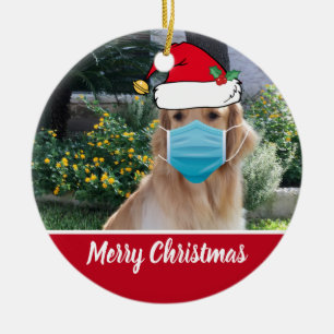 Décoration En Céramique Joyeux Noël Drôle Chien dans le Masque Visage