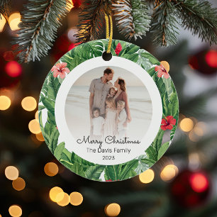 Décoration En Céramique Joyeux Noël Famille Photo Feuille de Fleur Tropica