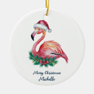 Décoration En Céramique Joyeux Noël Flamant Rose Personnalisé