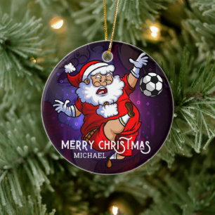 Décoration En Céramique Joyeux Noël Football Père Noël Personnalisé
