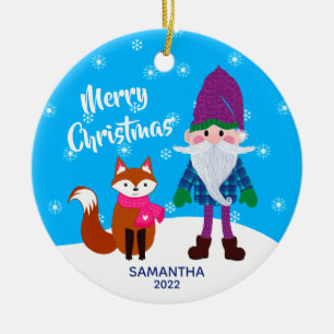 Décoration En Céramique Joyeux Noël Gnome Fox Personnalisé