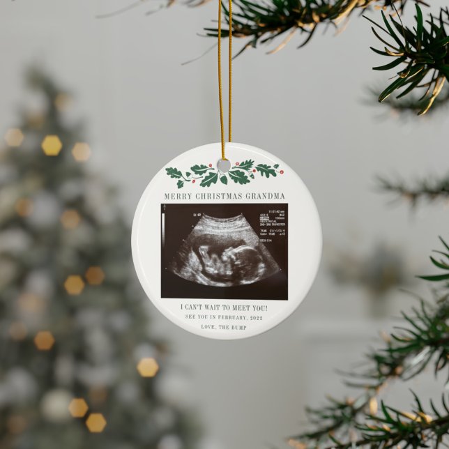 Décoration En Céramique Joyeux Noël grand-mère bébé Ultrasound (Merry Christmas Sonogram Christmas Holidays Ceramic Ornament)