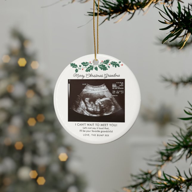 Décoration En Céramique Joyeux Noël Grand-mère Grossesse Ultrasonic (Grandma Keepsake Pregnancy Announcement Sonogram Ceramic Ornament)