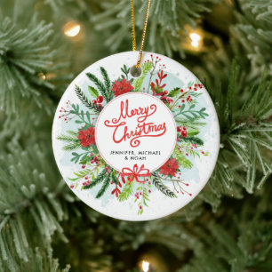 Décoration En Céramique Joyeux Noël Holly Wreath Photo