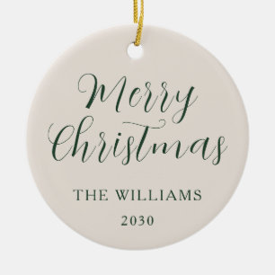 Décoration En Céramique Joyeux Noël moderne Script beige vert