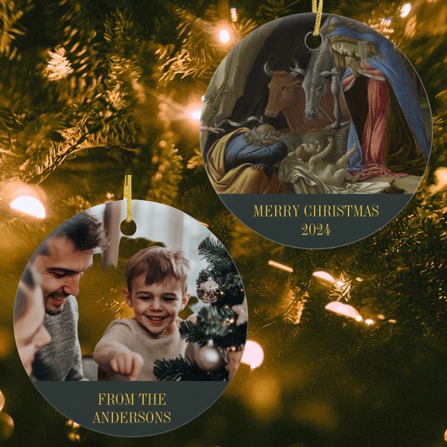 Décoration En Céramique Joyeux Noël Nativité Religieux Christian Photo (Merry Christmas Nativity Scene Religious Christian Catholic Sandro Botticelli Photo Ceramic Ornament)