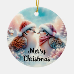 Décoration En Céramique Joyeux Noël Oiseaux de l'amour 