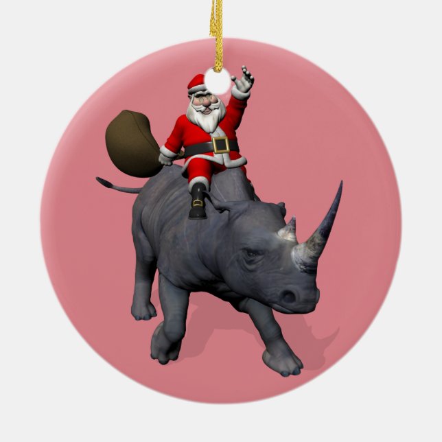Décoration En Céramique Joyeux Noël On Rhino Rhinoceros (Dos)