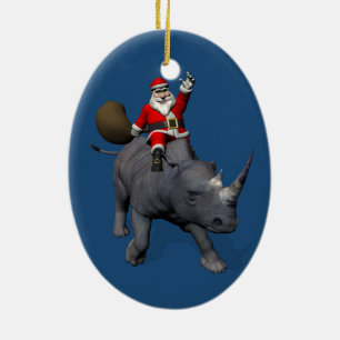 Décoration En Céramique Joyeux Noël On Rhino Rhinoceros