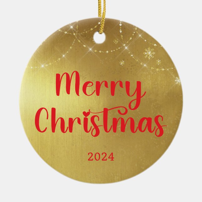 Décoration En Céramique Joyeux Noël or et rouge (Devant)