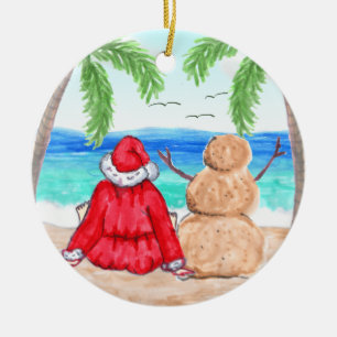 Décoration En Céramique Joyeux Noël Père Noël et Snowman sur la plage