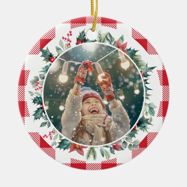 Décoration En Céramique Joyeux Noël Plaid Photo Mistletoe (Devant)