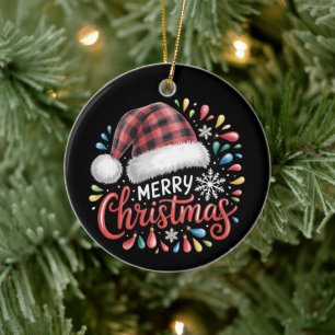 Décoration En Céramique Joyeux Noël Renne Noël Famille Plaid Rouge