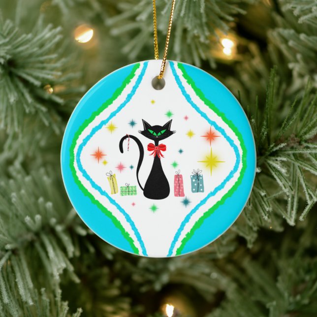 Décoration En Céramique Joyeux Noël Retro Chat Siamese (Arbre)