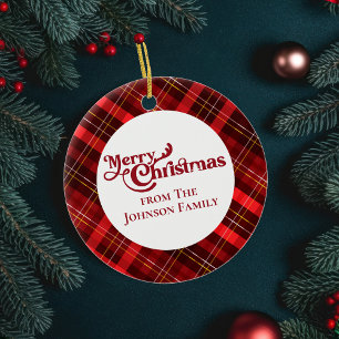 Décoration En Céramique Joyeux Noël Rouge Plaid Keepsaké personnalisé