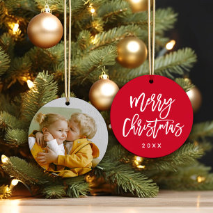 Décoration En Céramique Joyeux Noël Script photo couleur personnalisée