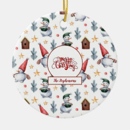 Décoration En Céramique Joyeux Noël Snowman Snowflakes Monogramme