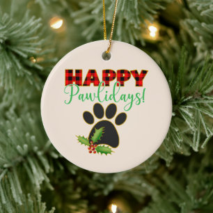 Décoration En Céramique Joyeux Pawlidays   Cadeau de Noël pour Amoureux de
