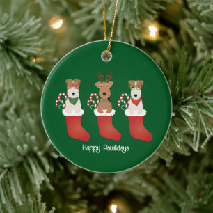 Décoration En Céramique Joyeux Pawlidays Welsh Wire Fox Terrier Chiens