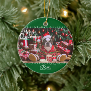 Décoration En Céramique Joyeux Pyjamas Boston Terrier personnalisé