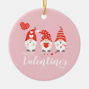 Décoration En Céramique Joyeux Valentin Gnomes Rouge Rose