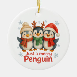 Décoration En Céramique Juste une carte de Noël de pingouin joyeux – Cute
