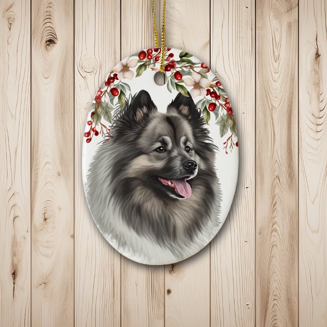 Décoration En Céramique Keeshond Chien Holly Berry Noël (Créateur téléchargé)