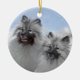Décoration En Céramique Keeshond Paire de Kees Peinture Art animal origina