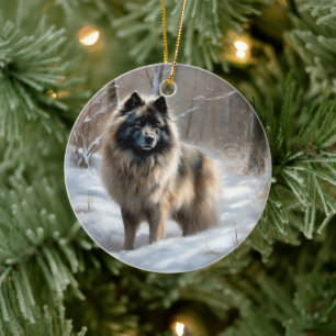 Décoration En Céramique Keeshond Qu'Il Neige Noël
