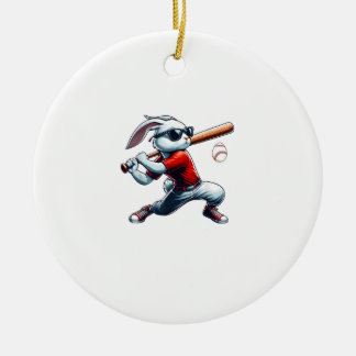 Décoration En Céramique Kids Boys Happy Easter Bunny Playing Baseball East