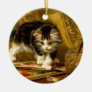 Décoration En Céramique Kitten avec peinture et brosses