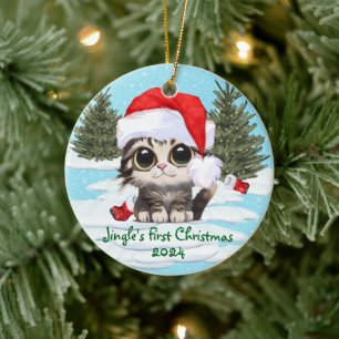 Décoration En Céramique Kitty Cat Santa Hat, PERSONNALISABLE ! Chat adorab