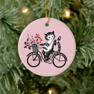 Décoration En Céramique Kitty vintage À Vélo