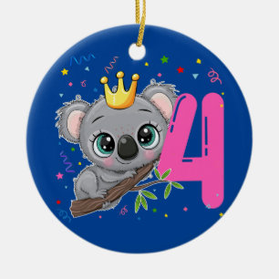 Décoration En Céramique Koala Princesse 4e anniversaire fille 4 ans