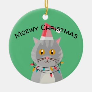 Décoration En Céramique La petite tabby chat à Santa Hat