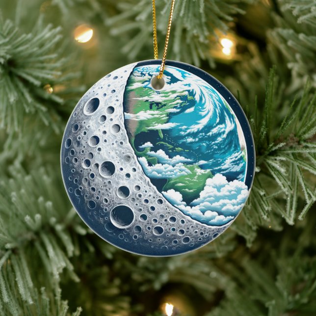 Décoration En Céramique La planète Terre et sa lune : Merveille céleste (Arbre)