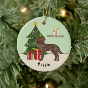 Décoration En Céramique Labrador Retriever Marron Chien Avec Sapin de Noël