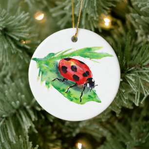 Décoration En Céramique Ladybug sur une feuille verte