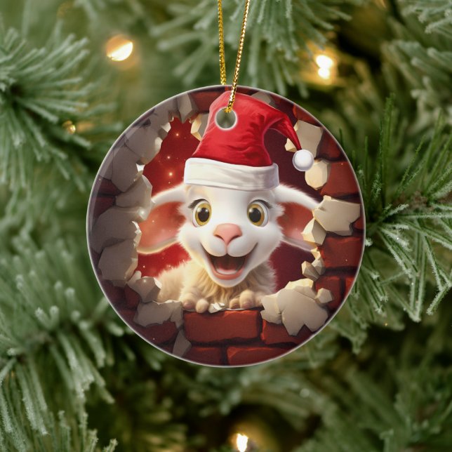 Décoration En Céramique Lambe de bébé à Santa Hat - 3D (Arbre)