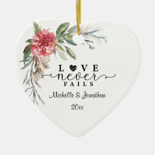 Décoration En Céramique L'amour n'échoue jamais Élégant rose floral Coeur 