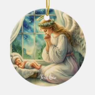 Décoration En Céramique l'ange gardien prie près du berceau du bébé