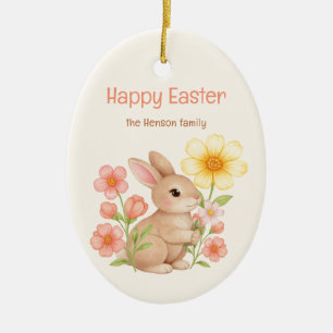 Décoration En Céramique Lapin aquarelle personnalisé Joyeuses Pâques