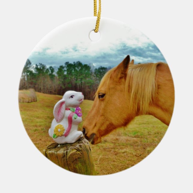 Décoration En Céramique Lapin blanc et Cheval jaune (Devant)